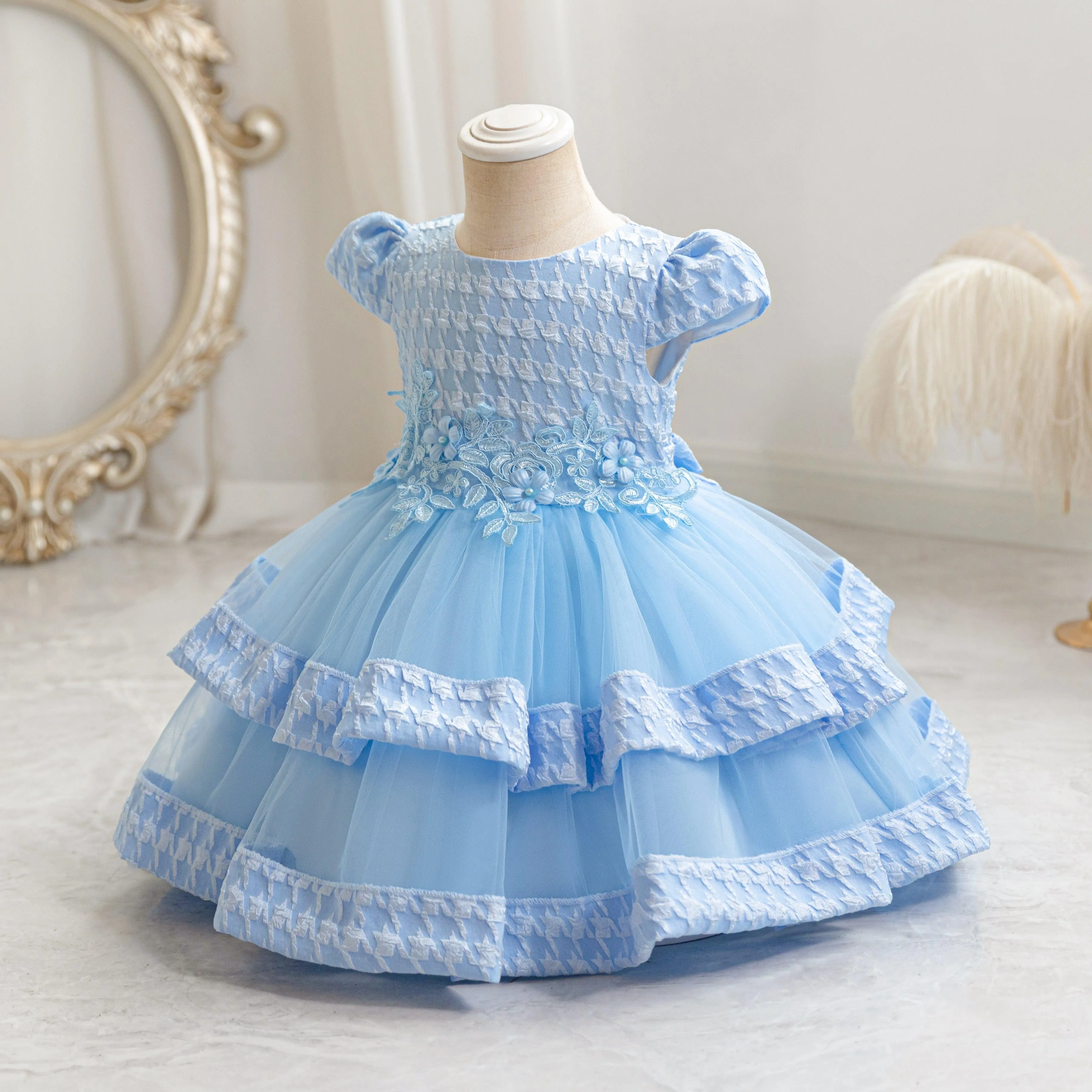 Playful Multi-tiered Gown for Girls