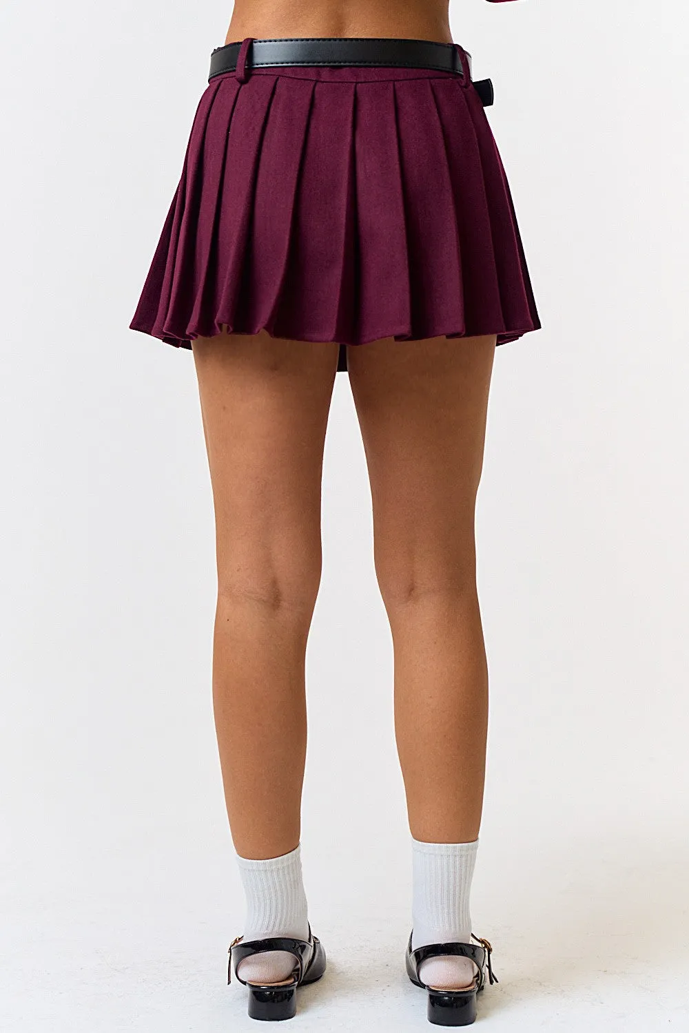 PLEATED BELT MINI SKIRT