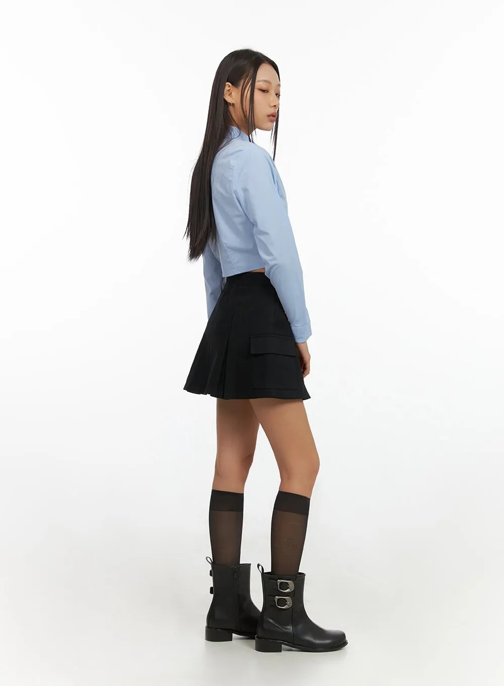 Pocket Pleated Cargo Mini Skirt IS427