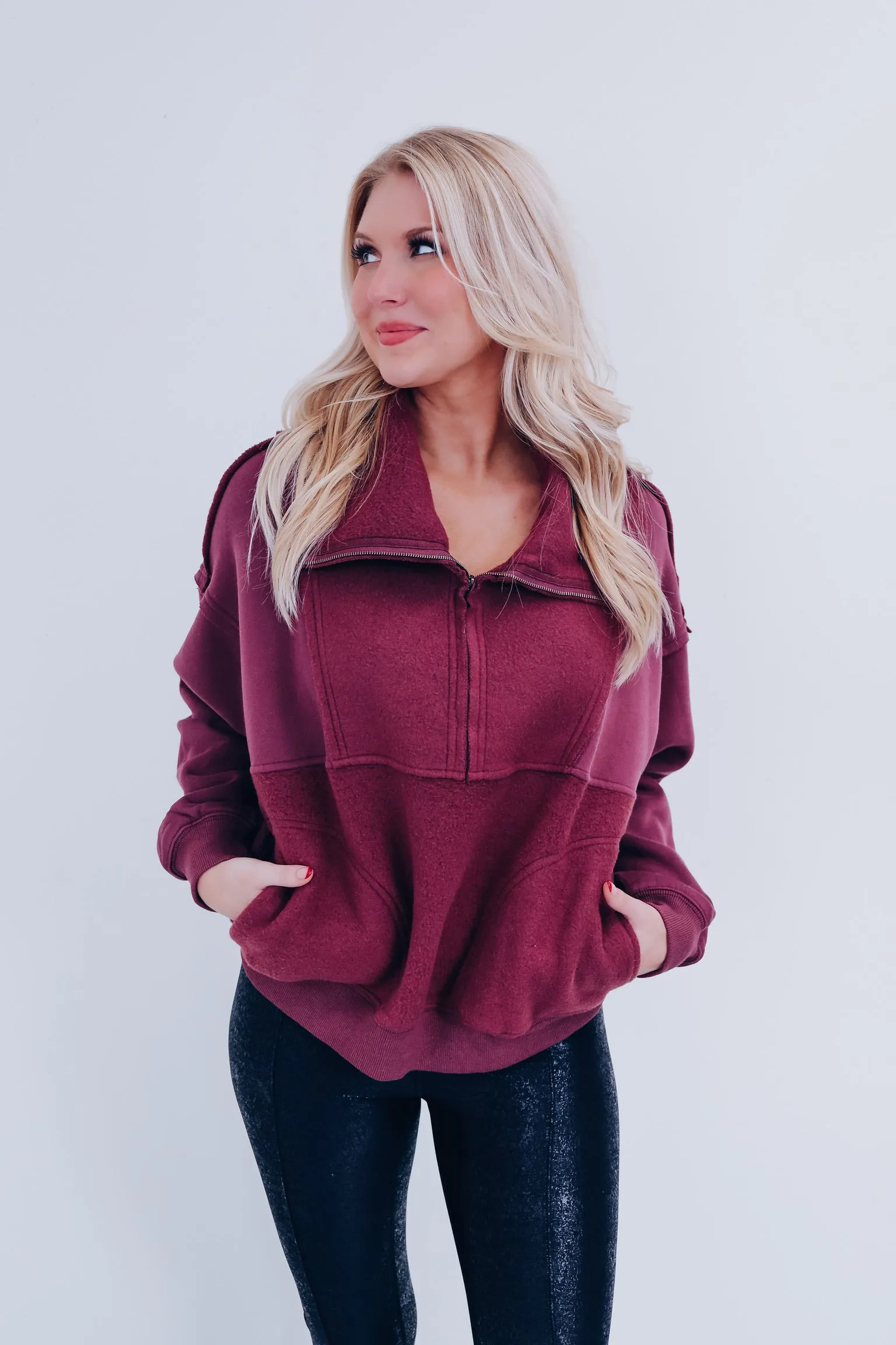 Pretty Plum Zip Neckline Pullover