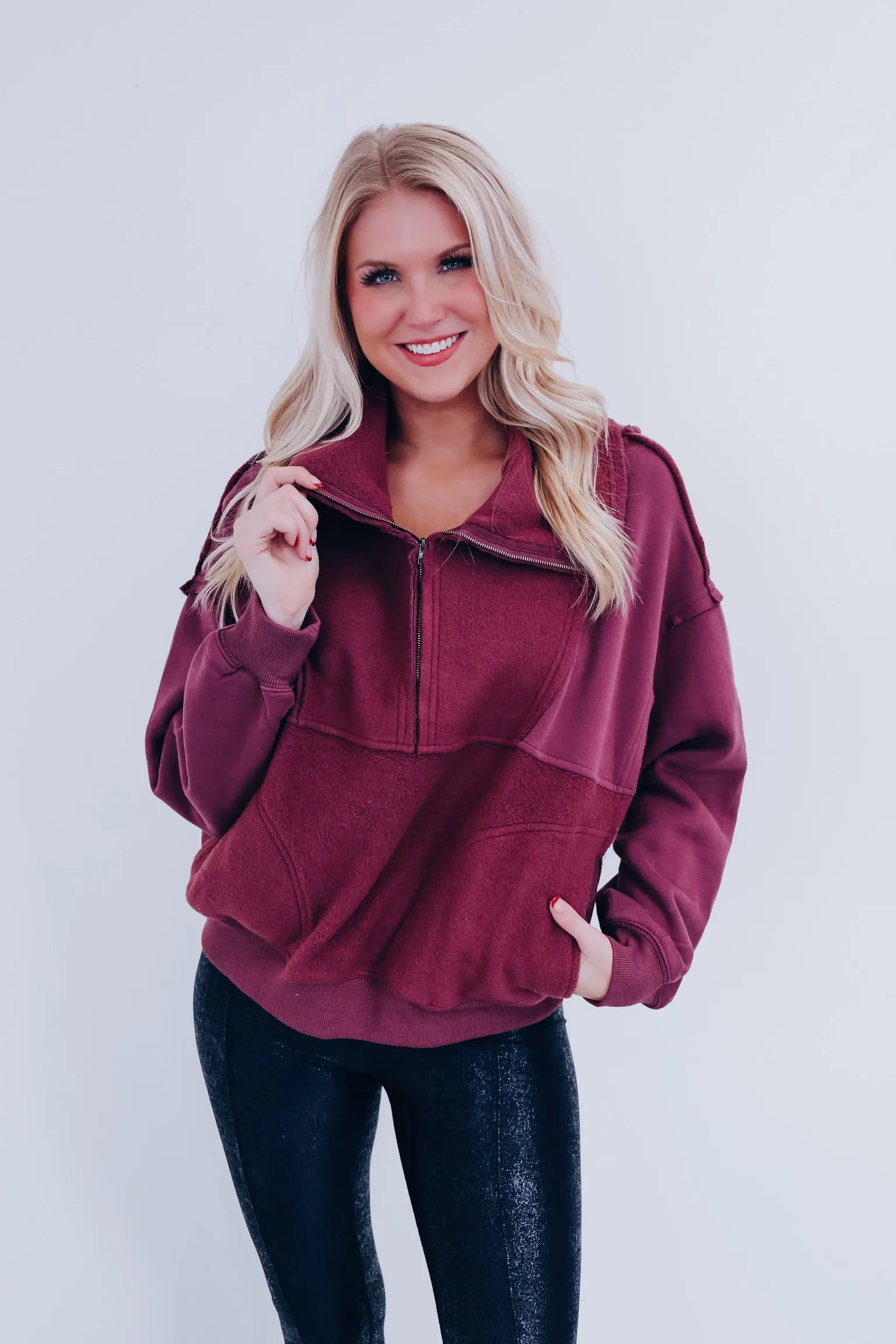 Pretty Plum Zip Neckline Pullover