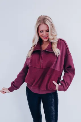 Pretty Plum Zip Neckline Pullover