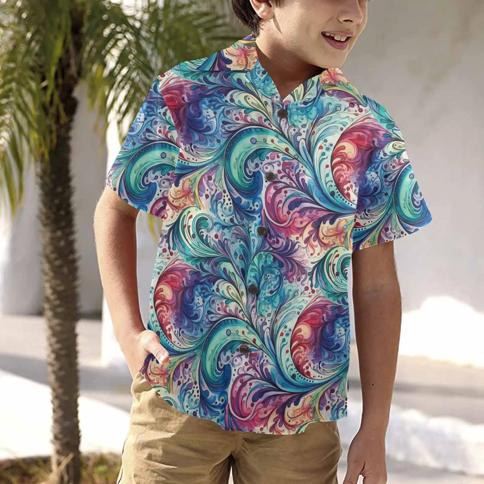 Rainbow Paisley  Little Boys Hawaiian Shirt