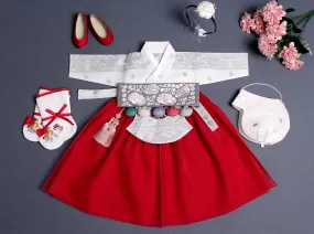 Red Adorable Hanbok Girl