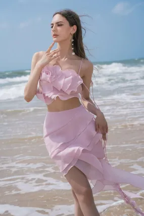 Rose Layered Ruffled Organza Mini Skirt