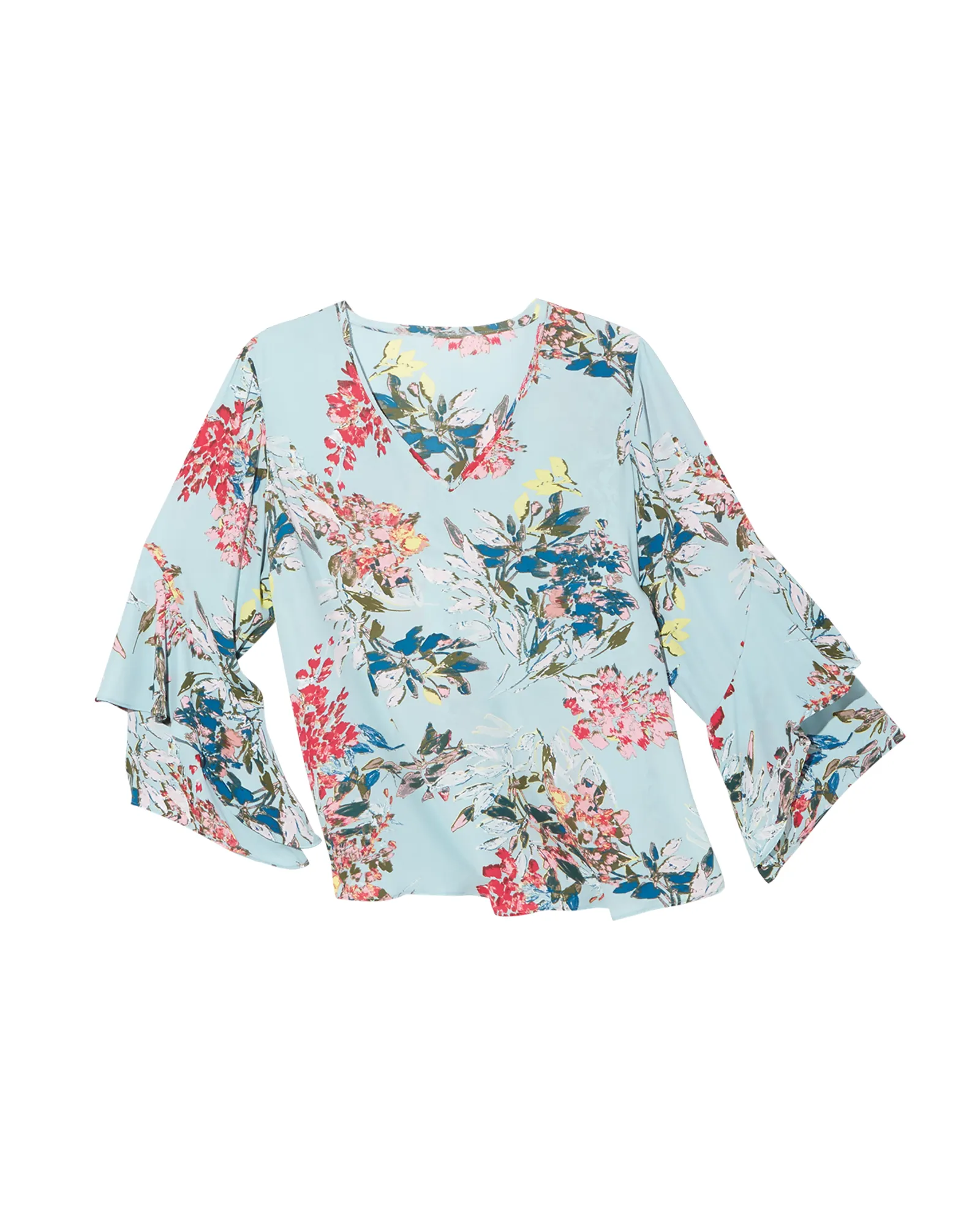 Ryleigh Frill Sleeve Blouse | Light Blue / Pink