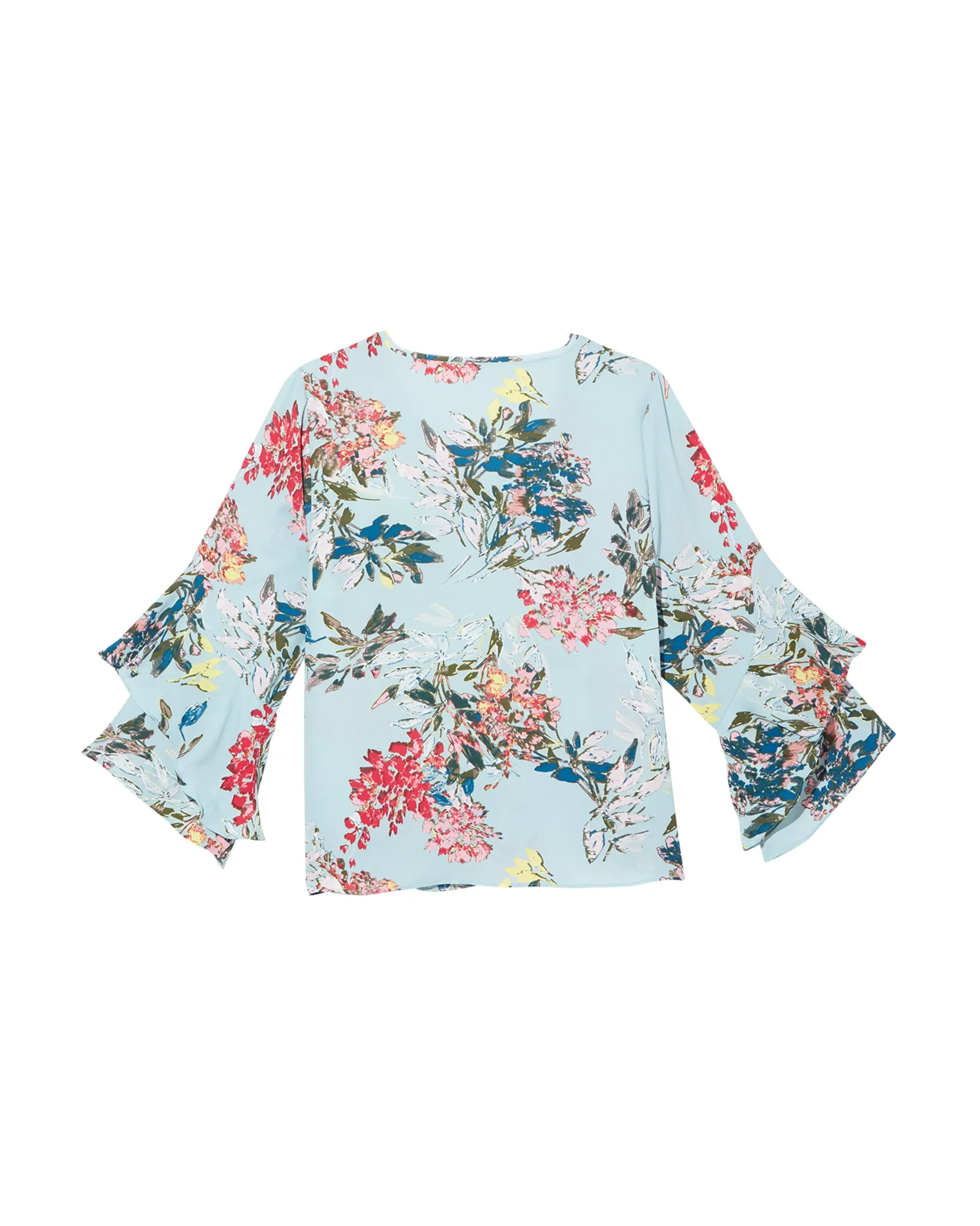 Ryleigh Frill Sleeve Blouse | Light Blue / Pink