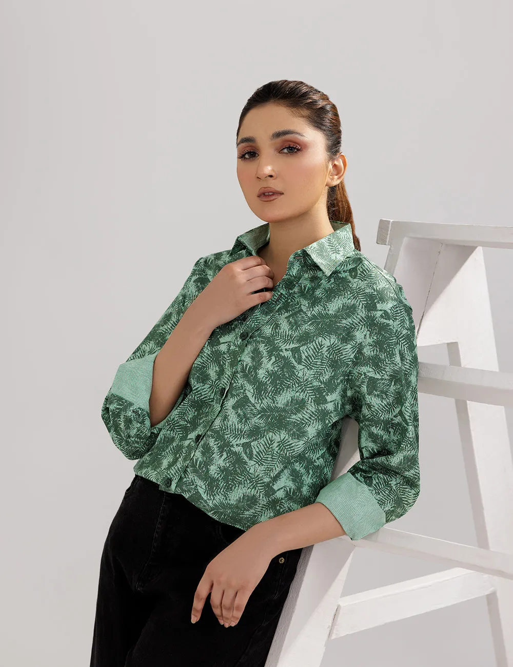 Sage Green Hawaiian Printed Women Shirt