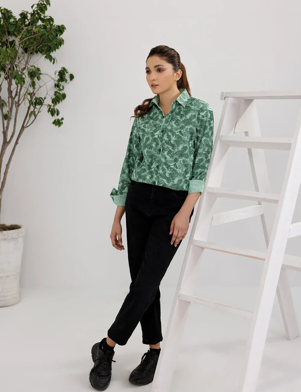 Sage Green Hawaiian Printed Women Shirt