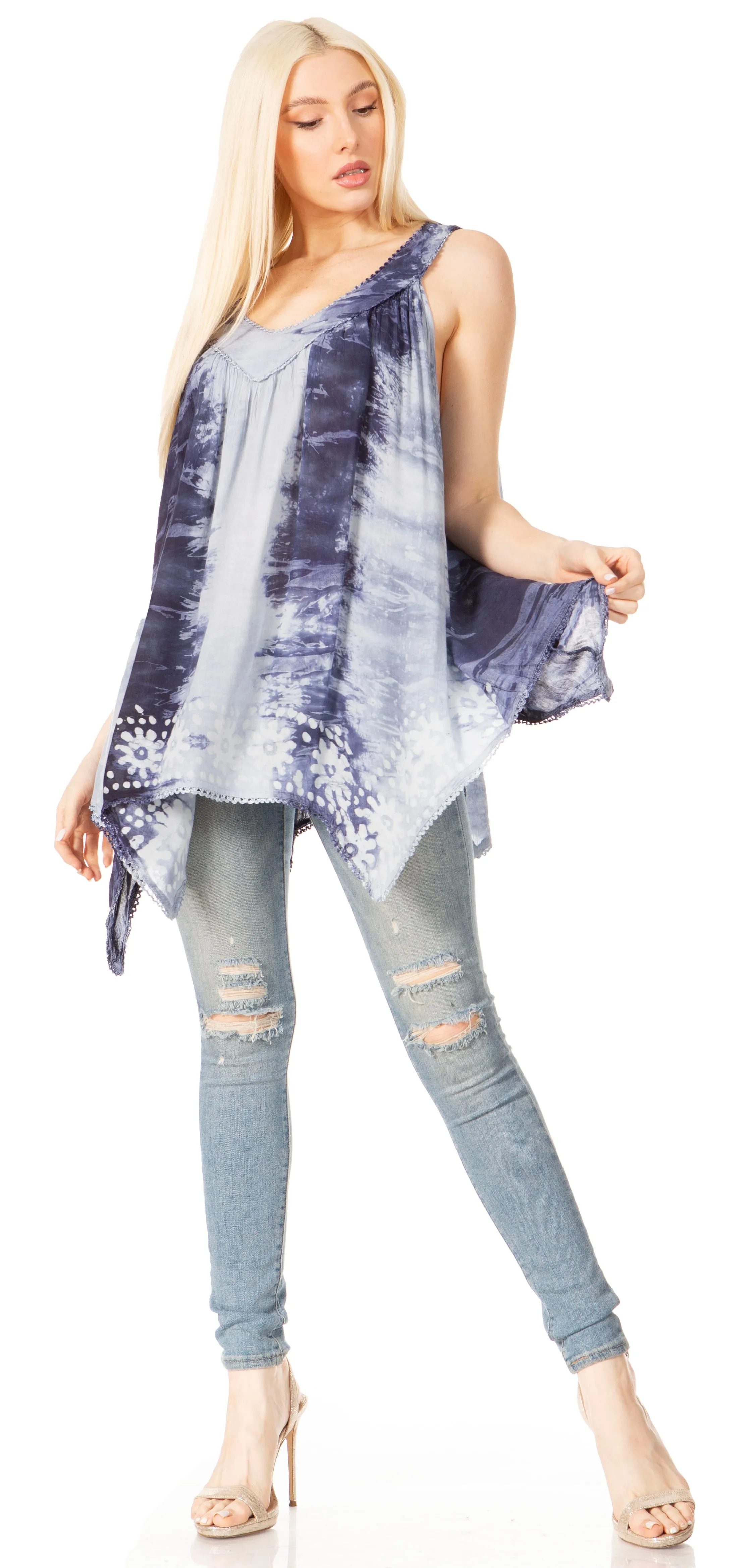 Sakkas Ligia Women's Sleeveless Tie Dye Tank Top: Classic Casual Loose Fit for Summer