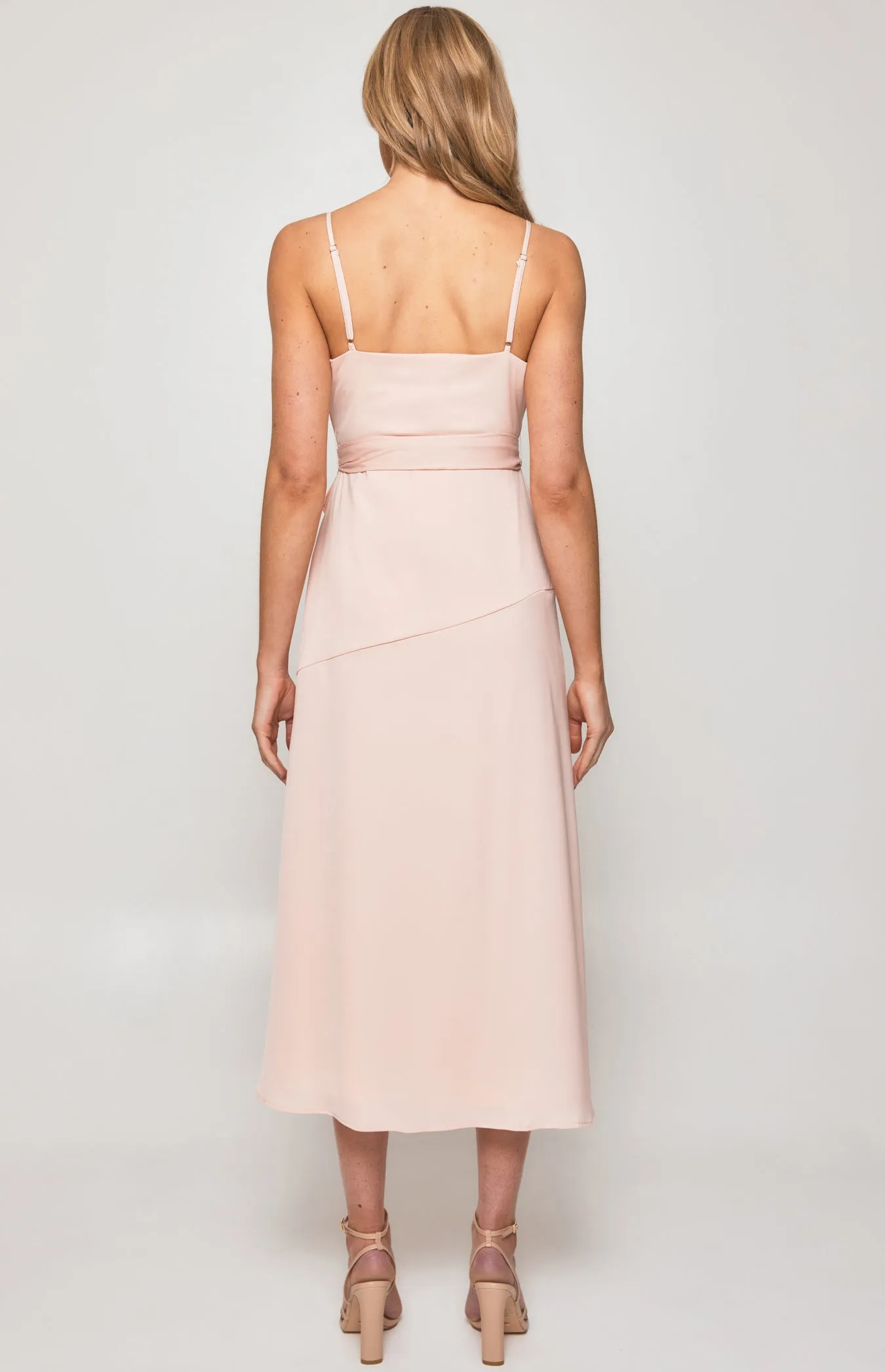 Satin Midi Dress with Pleated Front Detail and Split