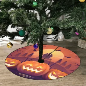 Scary Pumpkins Halloween Tree Skirt, Orange Christmas Small Large Cover Home Decor Decoration All Hallows Eve Creepy Spooky Party