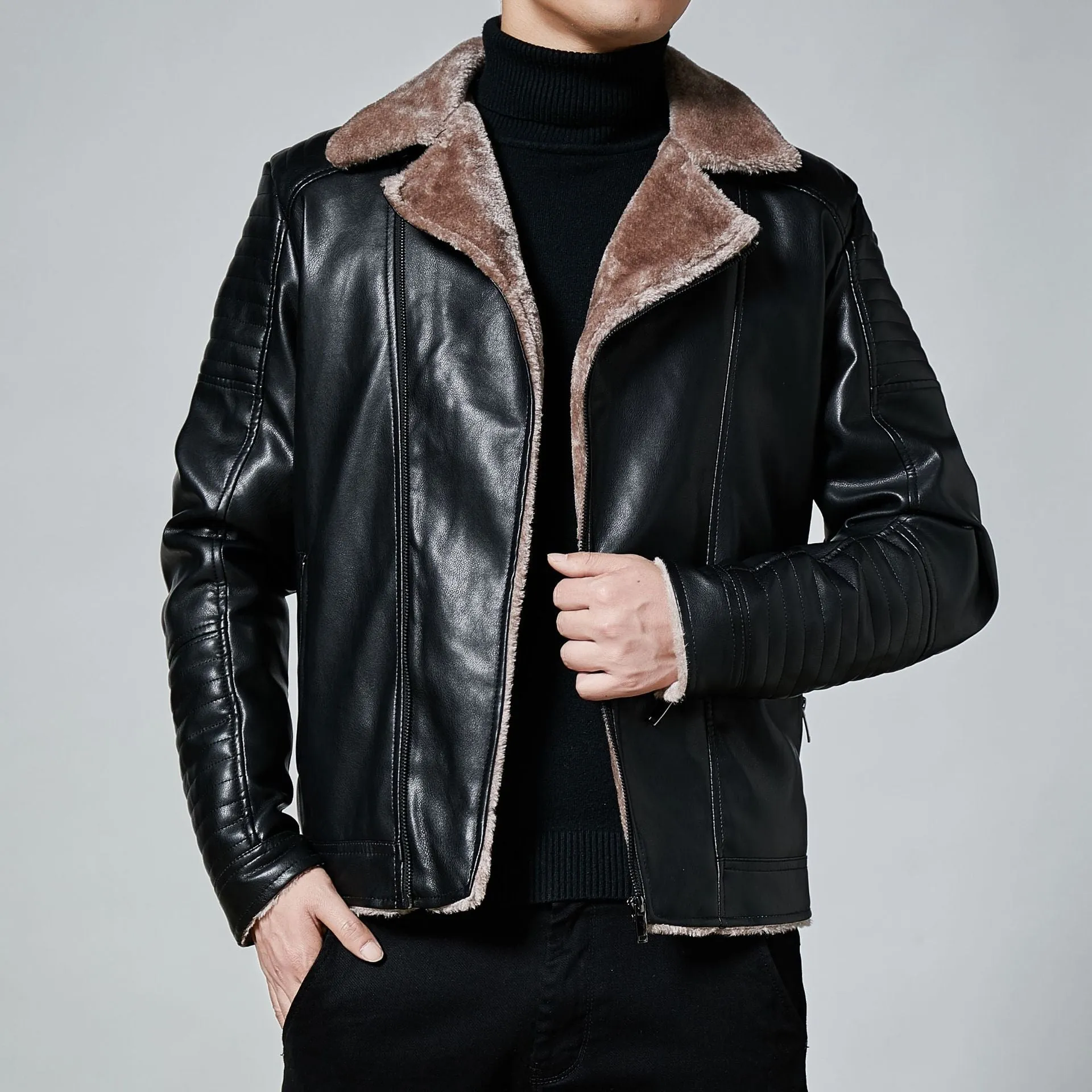 Slim Fit Lapel Plus Velvet Padded Jacket