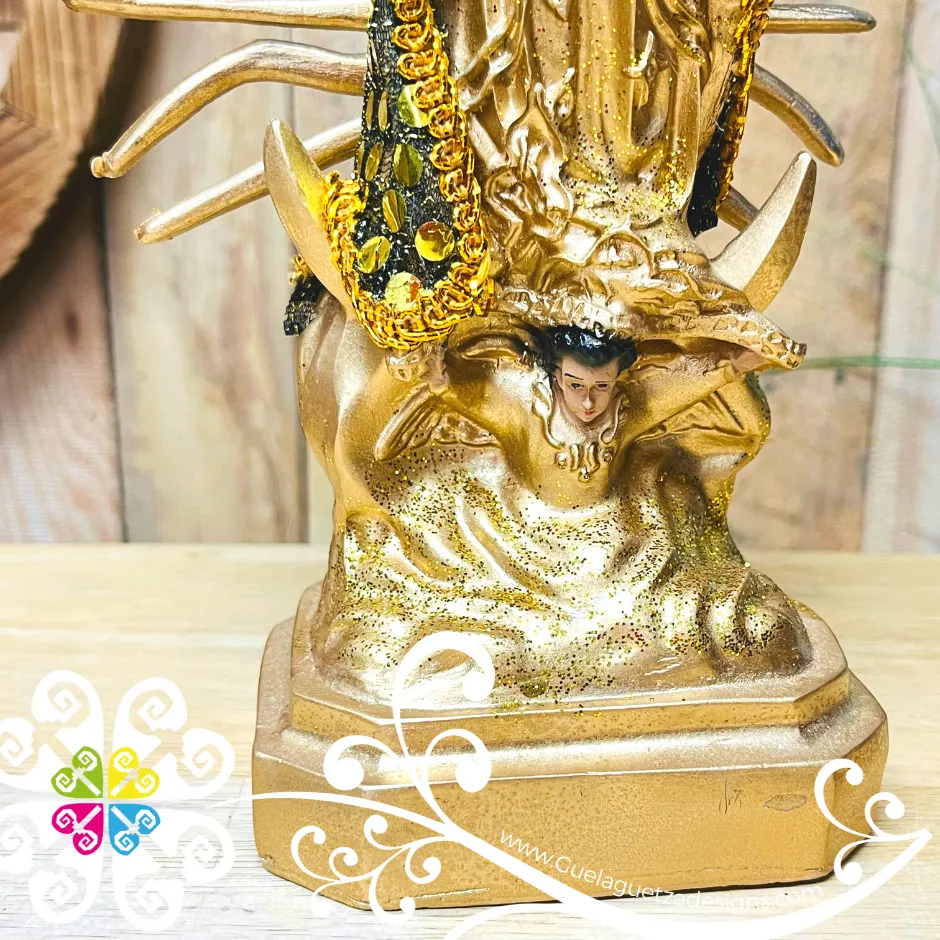 Small Gold Virgen de Guadalupe Statue