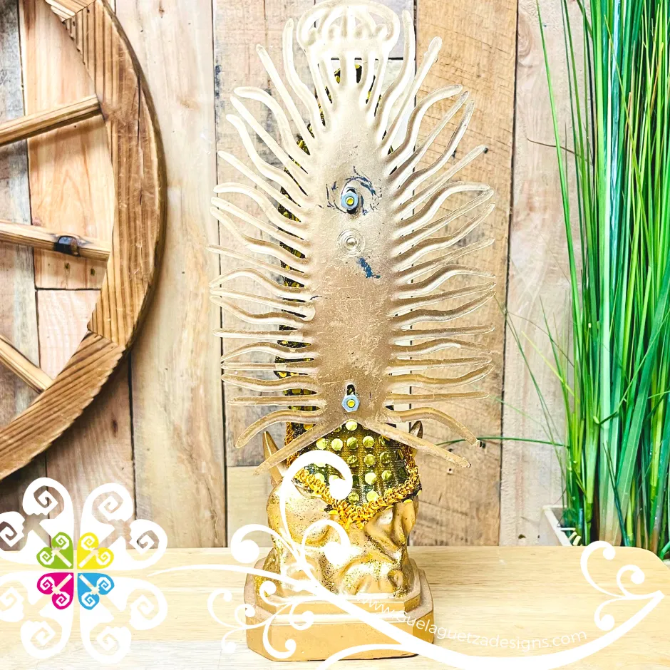 Small Gold Virgen de Guadalupe Statue