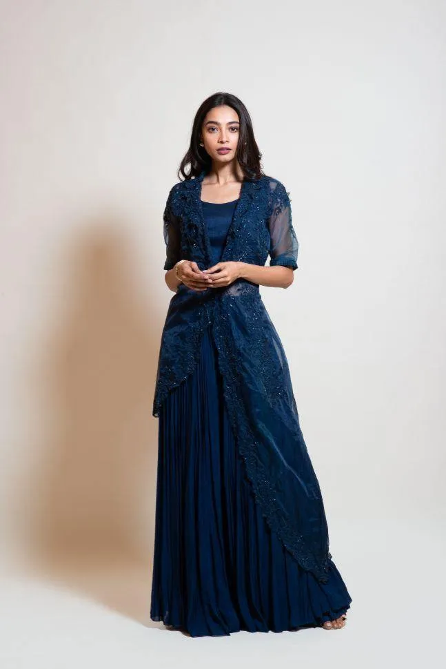 Smriti Apparel's Navy Blue Long Jacket Set - Rent