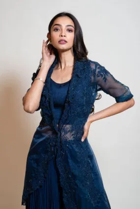 Smriti Apparel's Navy Blue Long Jacket Set - Rent