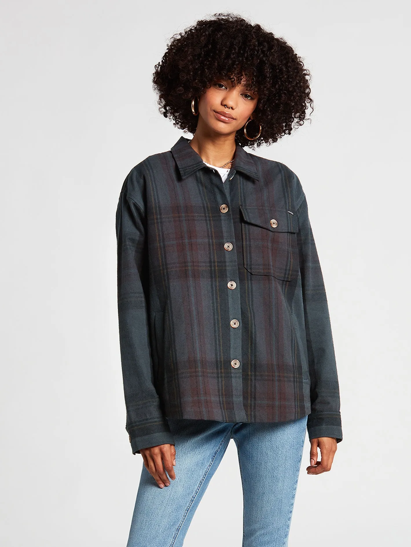 Sound Trip Plaid Jacket - Black Plum