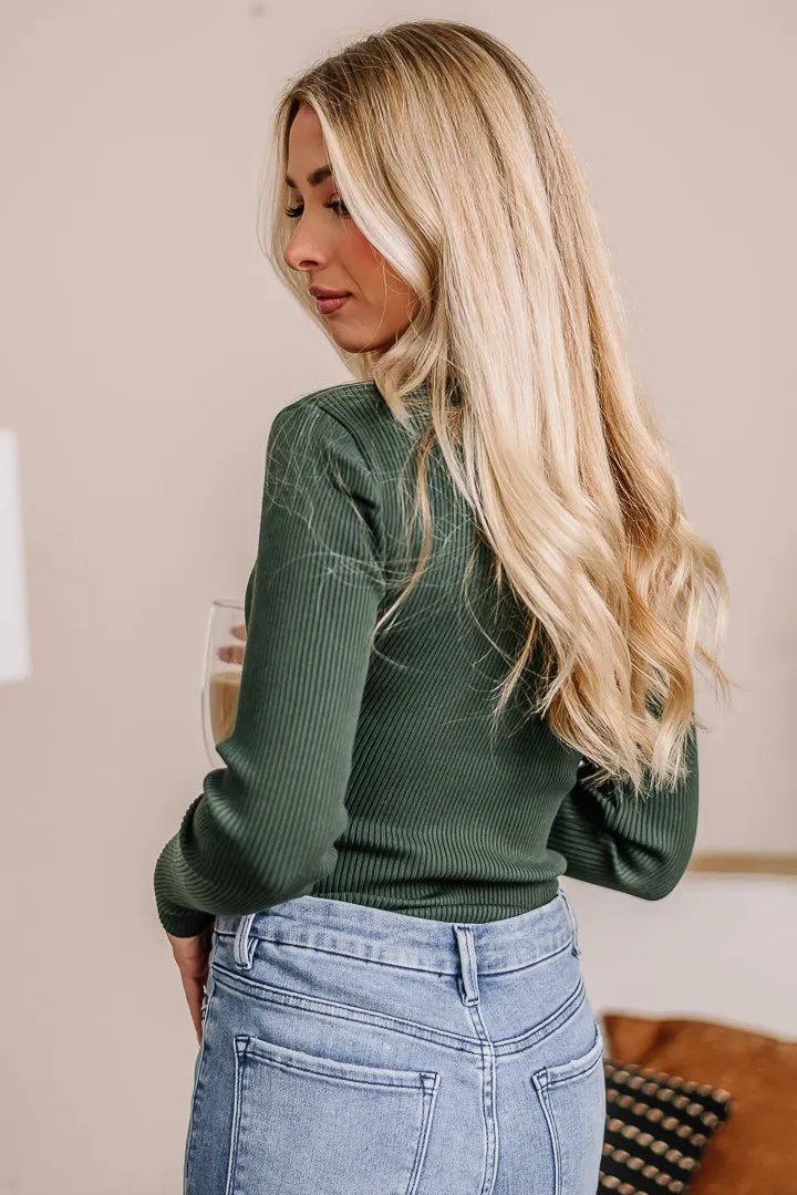 Steal The Show Ribbed Henley Top | Green