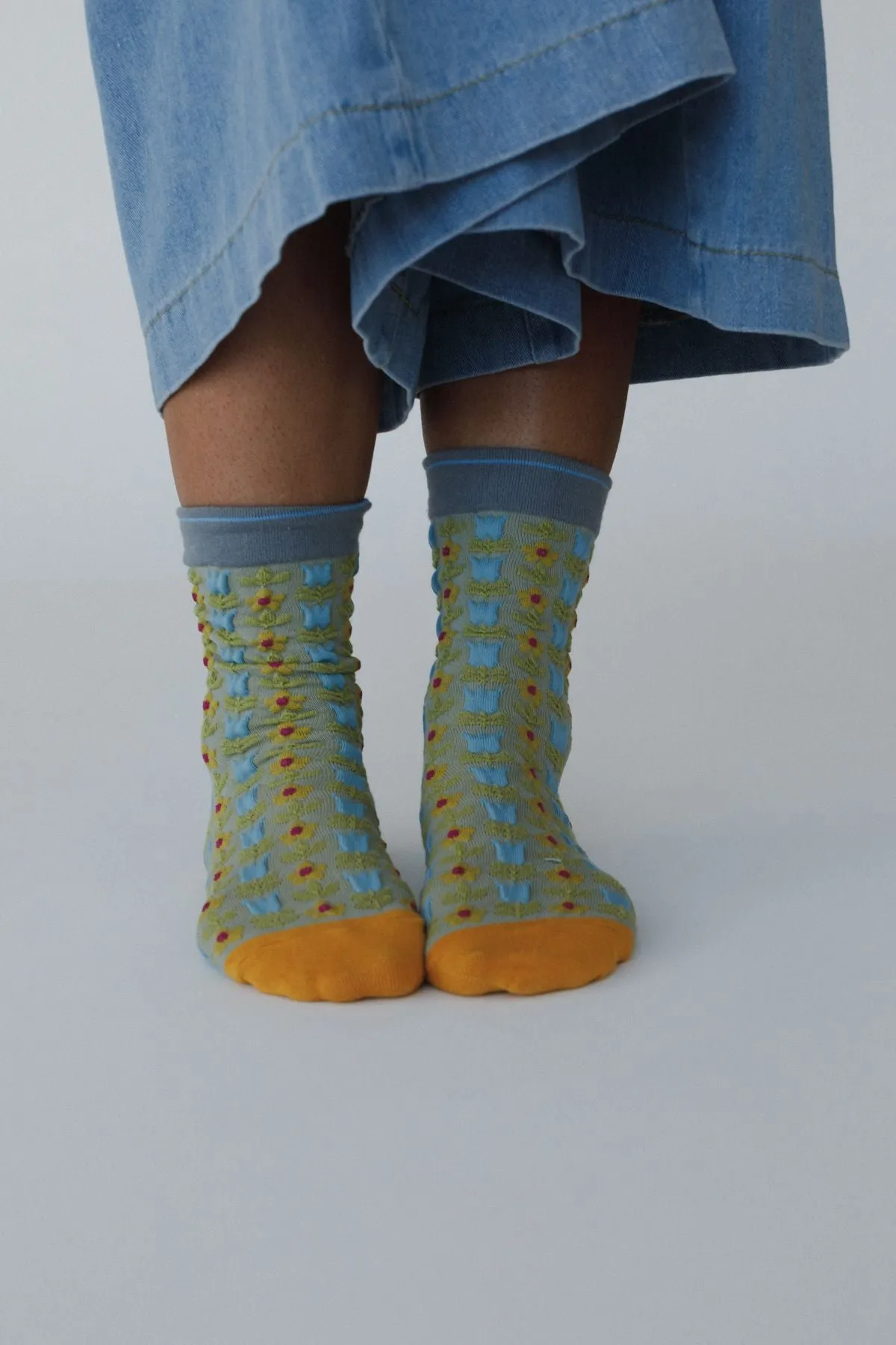 Sunny Bloom Socks - Olive