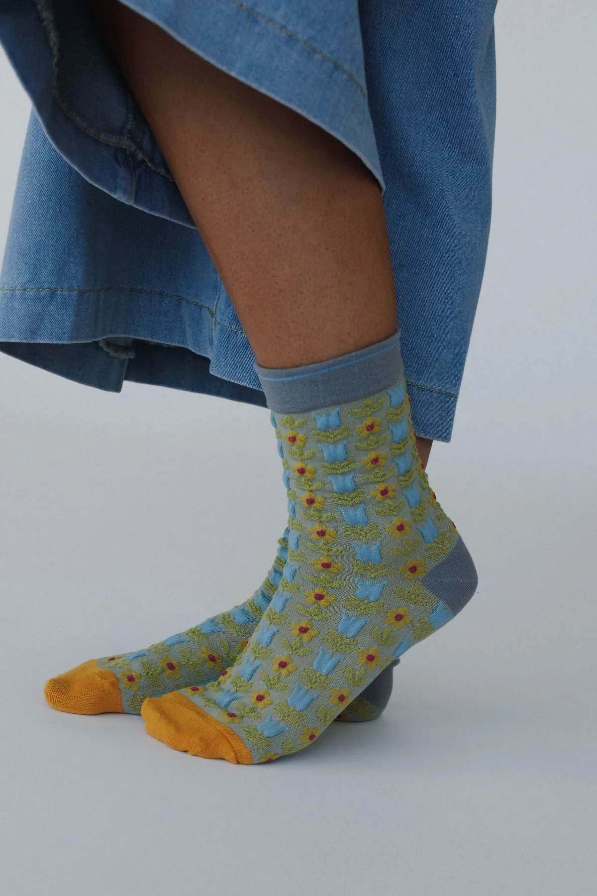 Sunny Bloom Socks - Olive