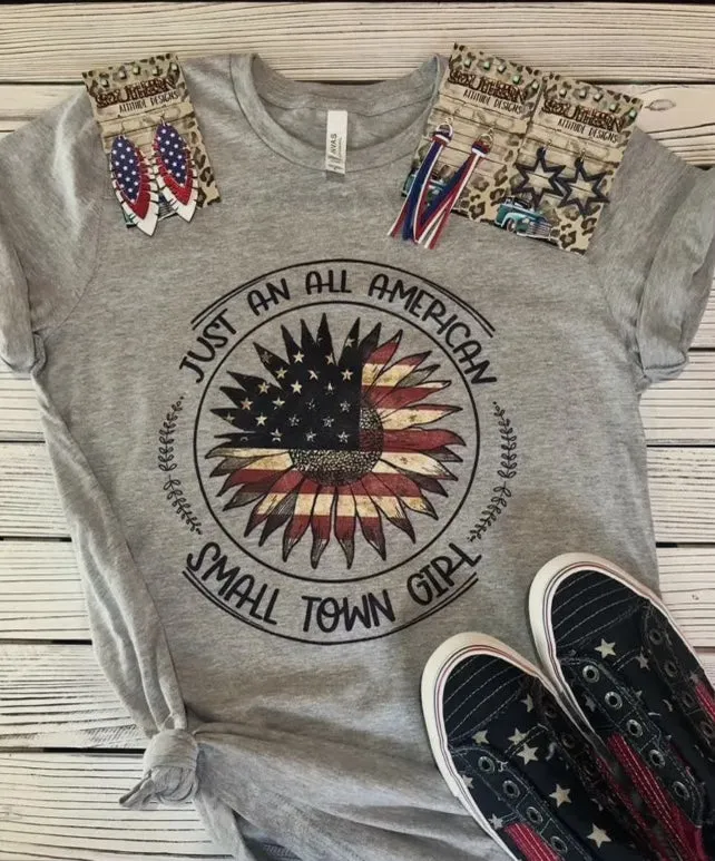 T-shirt - All American Small Town Girl, Athletic Grey Tee, Also Plus Size