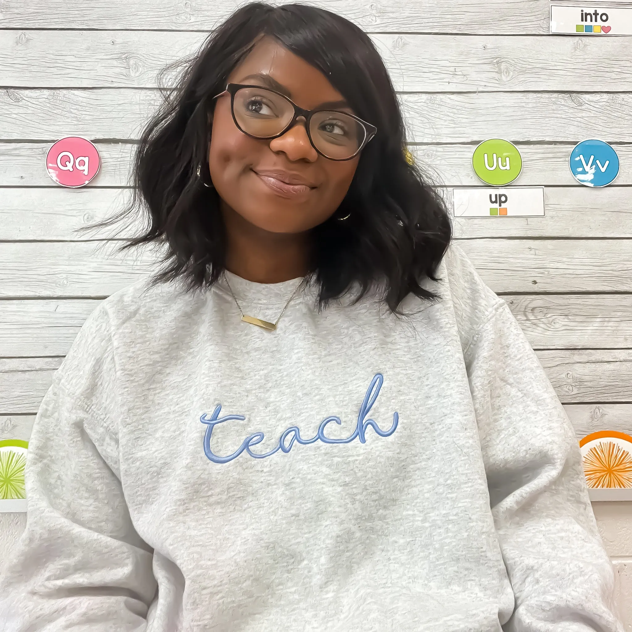 Teach Embroidered Sweatshirt in Modern Script