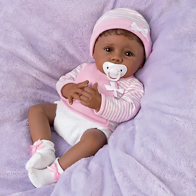 The Ashton - Drake Galleries Blessing From the Start Lifelike So Truly Real® African American Black Baby Girl Doll Weighted Fully Poseable with Soft RealTouch® Vinyl Skin by Master Doll Artist Linda Murray 16"-Inches