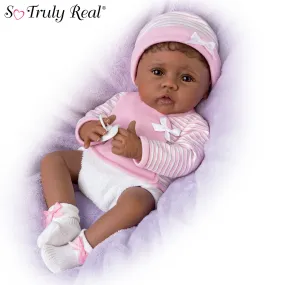 The Ashton - Drake Galleries Blessing From the Start Lifelike So Truly Real® African American Black Baby Girl Doll Weighted Fully Poseable with Soft RealTouch® Vinyl Skin by Master Doll Artist Linda Murray 16"-Inches