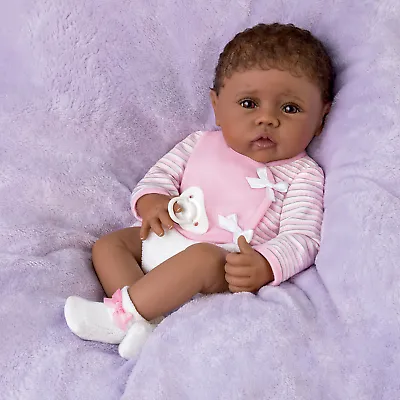 The Ashton - Drake Galleries Blessing From the Start Lifelike So Truly Real® African American Black Baby Girl Doll Weighted Fully Poseable with Soft RealTouch® Vinyl Skin by Master Doll Artist Linda Murray 16"-Inches