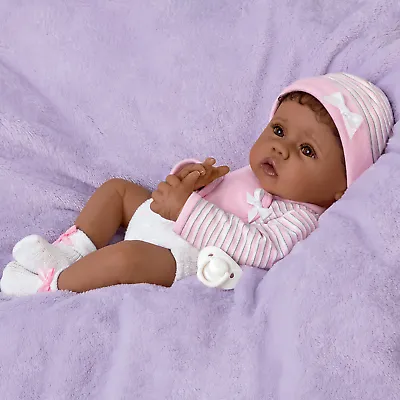 The Ashton - Drake Galleries Blessing From the Start Lifelike So Truly Real® African American Black Baby Girl Doll Weighted Fully Poseable with Soft RealTouch® Vinyl Skin by Master Doll Artist Linda Murray 16"-Inches