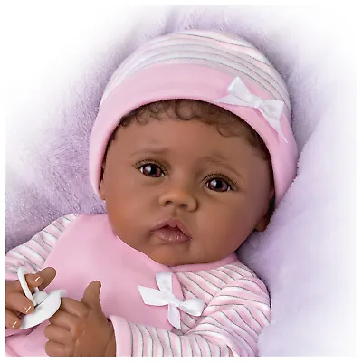 The Ashton - Drake Galleries Blessing From the Start Lifelike So Truly Real® African American Black Baby Girl Doll Weighted Fully Poseable with Soft RealTouch® Vinyl Skin by Master Doll Artist Linda Murray 16"-Inches