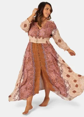 The Poetic Gypsy - Long Sleeve Brown Sugar Maxi Dress