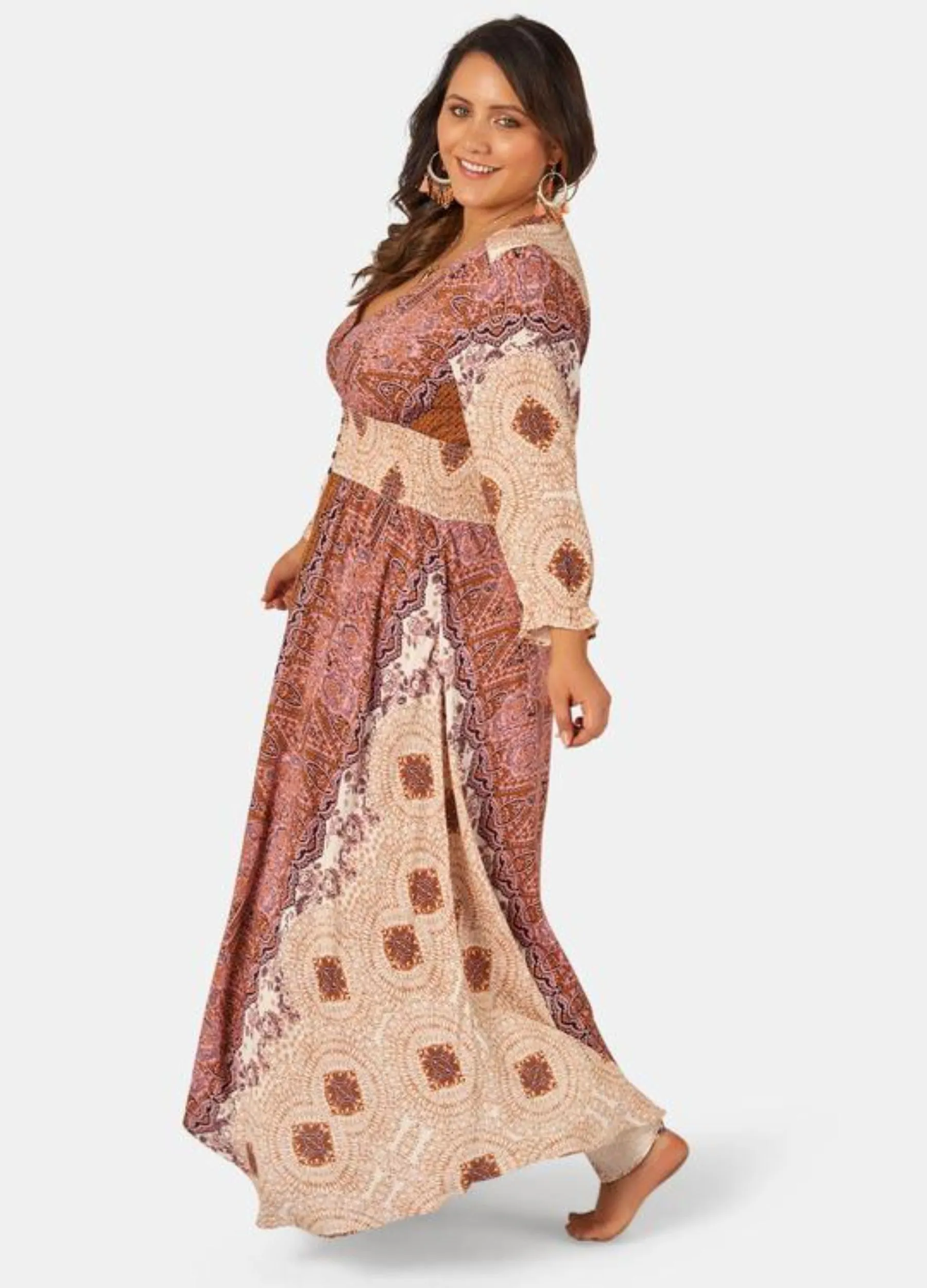 The Poetic Gypsy - Long Sleeve Brown Sugar Maxi Dress