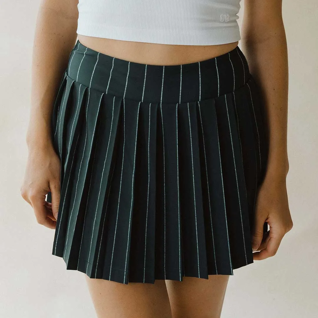 Tie Breaker Tennis Skirt, Navy Pinstripe