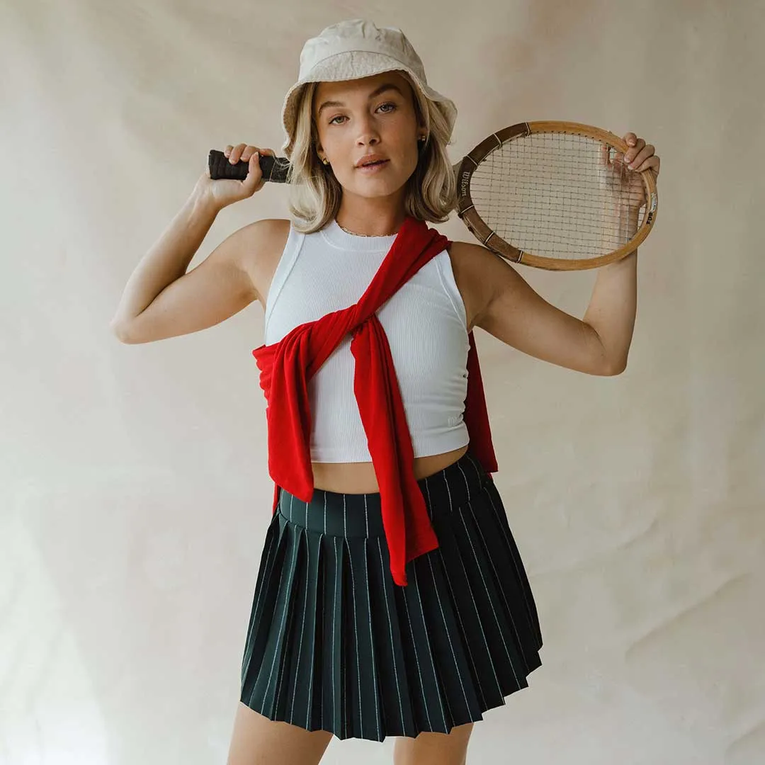 Tie Breaker Tennis Skirt, Navy Pinstripe