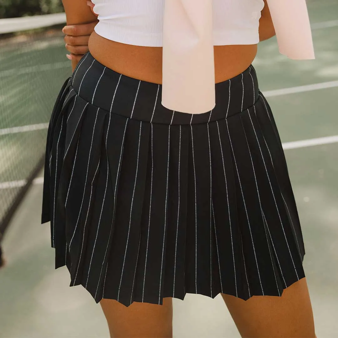 Tie Breaker Tennis Skirt, Navy Pinstripe