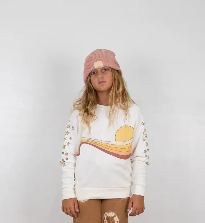 TIN GIRLS GOLDEN ERA BOXY SUN & STARS SWEATSHIRT