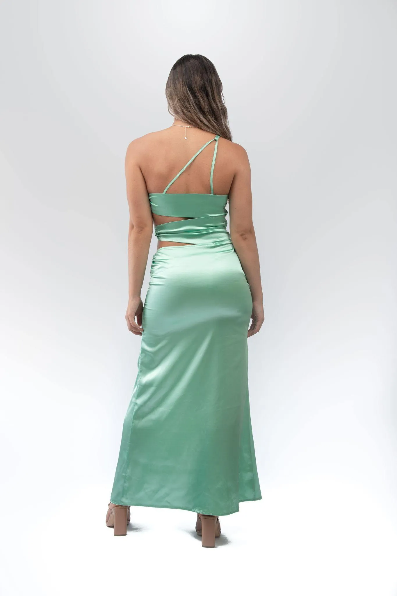 Triple O Ring Thigh Split Dress in Emerald Green