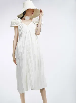 V-Neck Sleeveless Stitch Pleated Loose Plus Size Dress Women Fashion