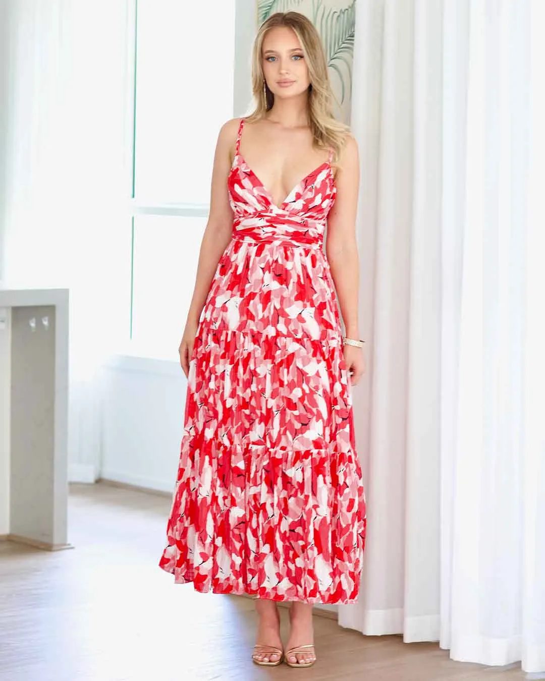 Verona Maxi Print Dress - Red