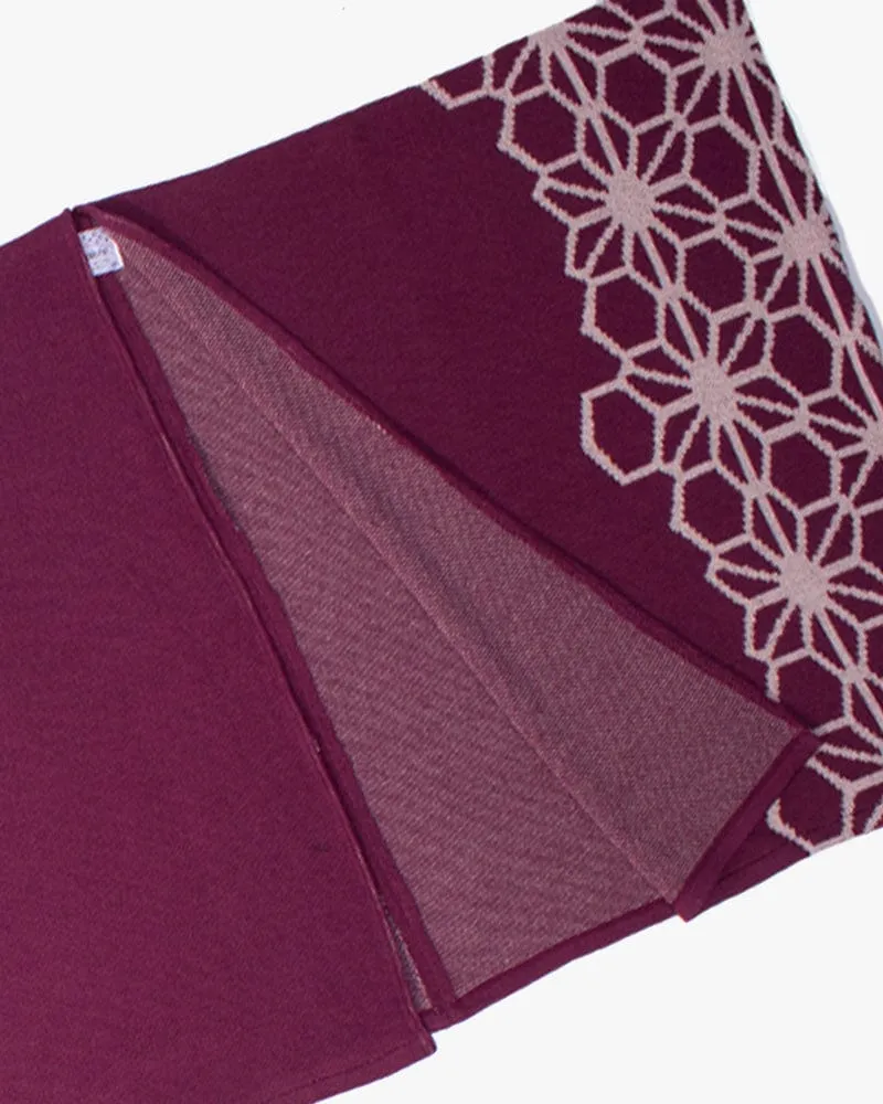 Wa-Modern Poncho, Maroon and Cream Asanoha