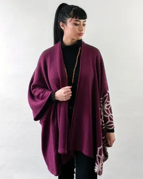 Wa-Modern Poncho, Maroon and Cream Asanoha