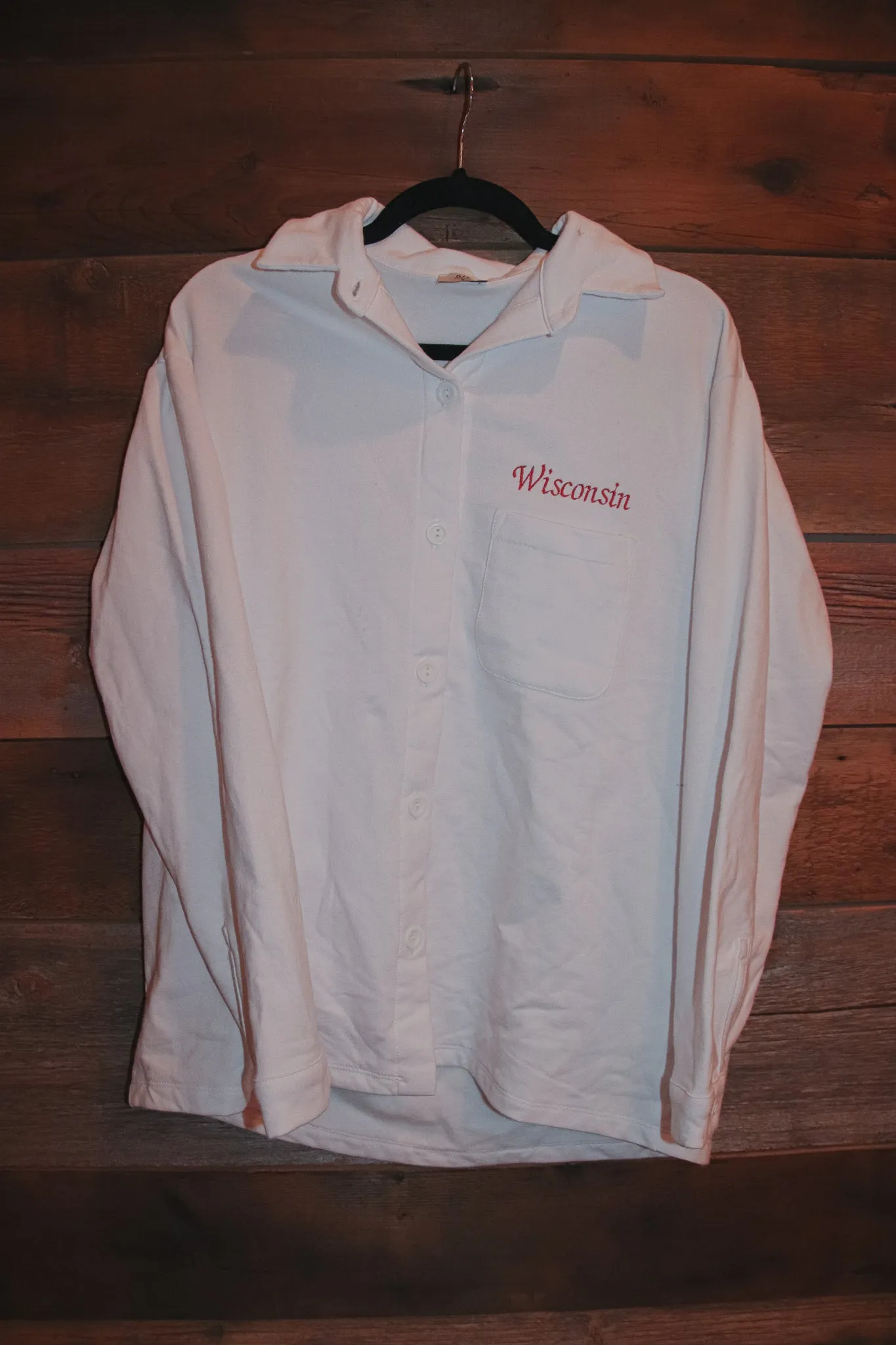 Wisconsin Embroidered Fleece Shacket