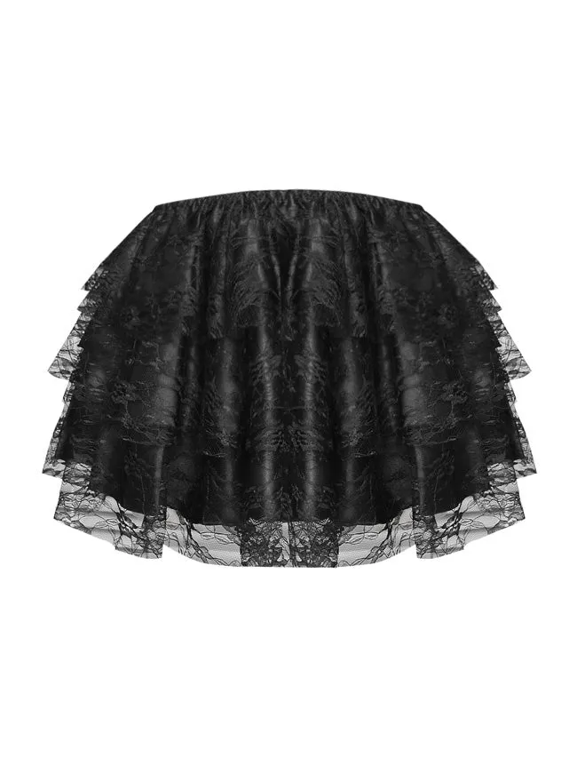 Women Gothic Floral Lace Tutu Skirt Layered Dancing Petticoat Black