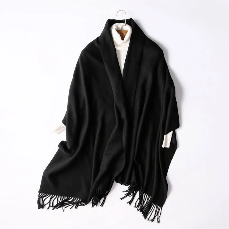 Women's Autumn And Winter Long Plus Fleece Scarf Air Conditioning Warm Tassel Shawl Thick Wool Scarf