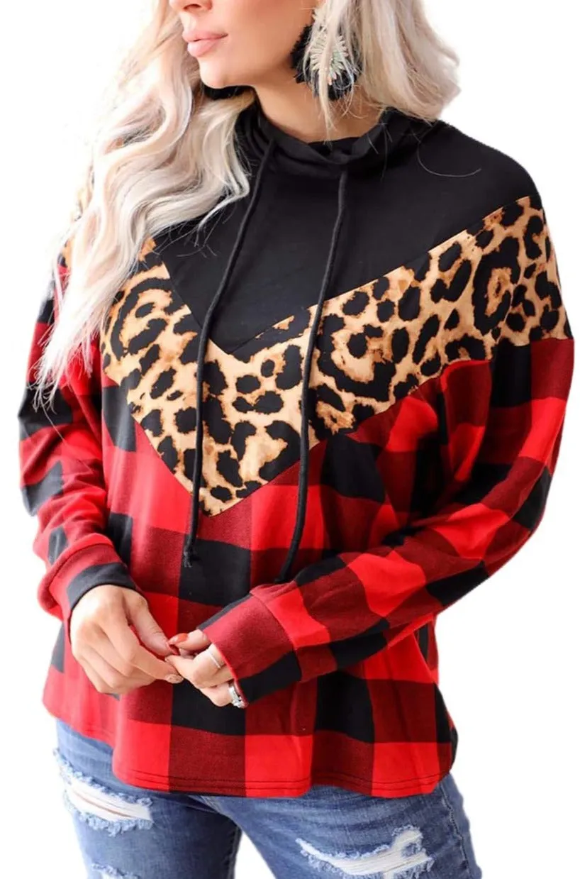 Women's Chevron Plaid Leopard Patchwork Sweatshirt