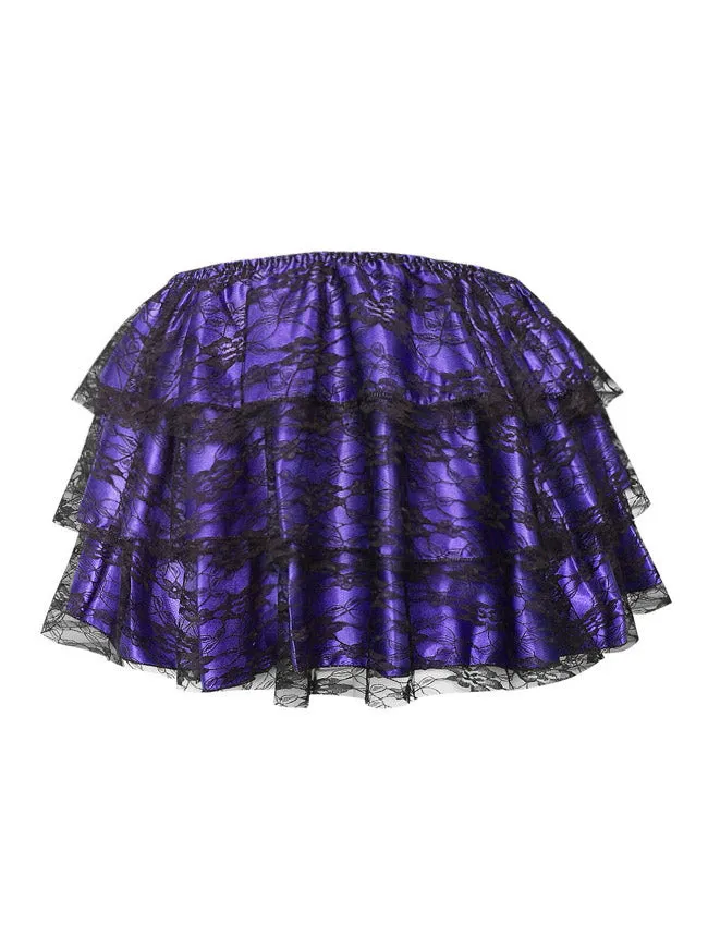 Women's Gothic Floral Lace Tutu Skirt Layered Dancing Petticoat Purple