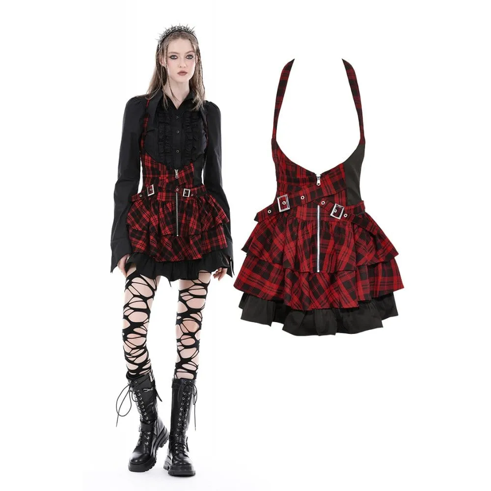 Women's Grunge Layered Plaid Suspender Skirt