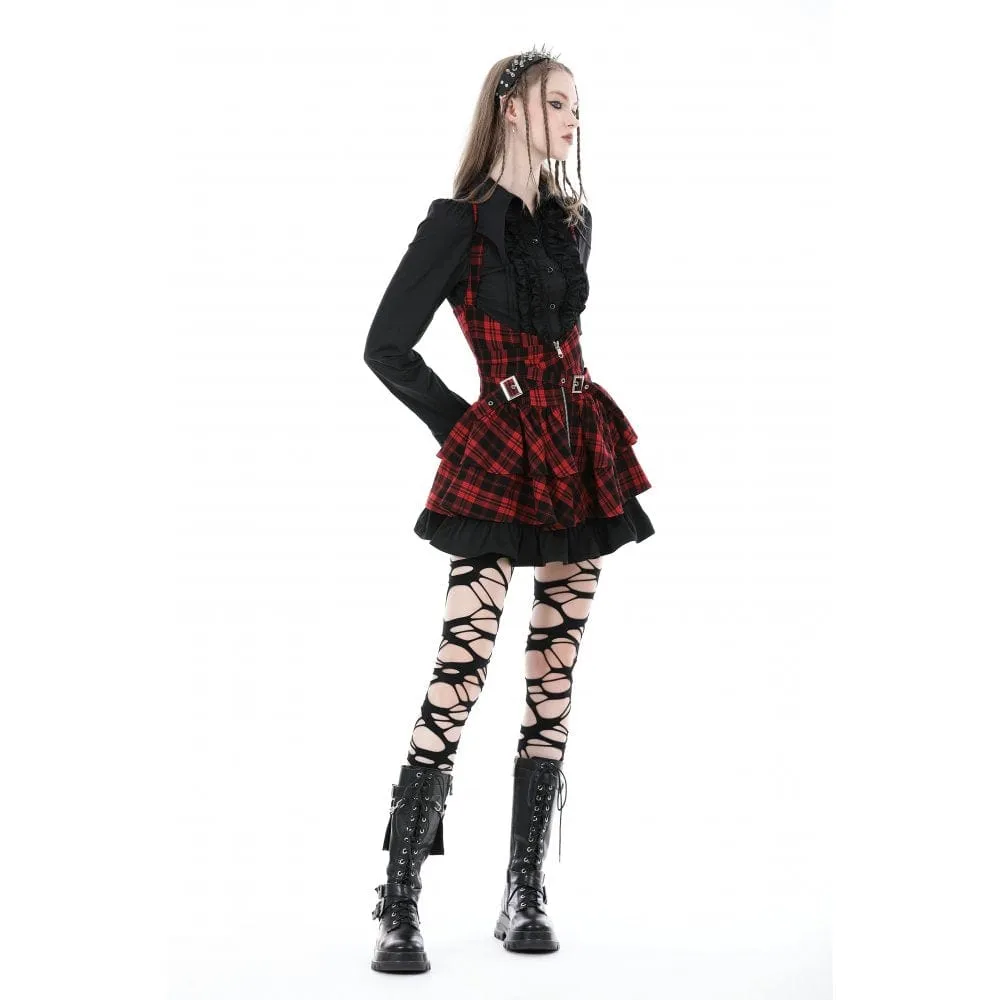 Women's Grunge Layered Plaid Suspender Skirt